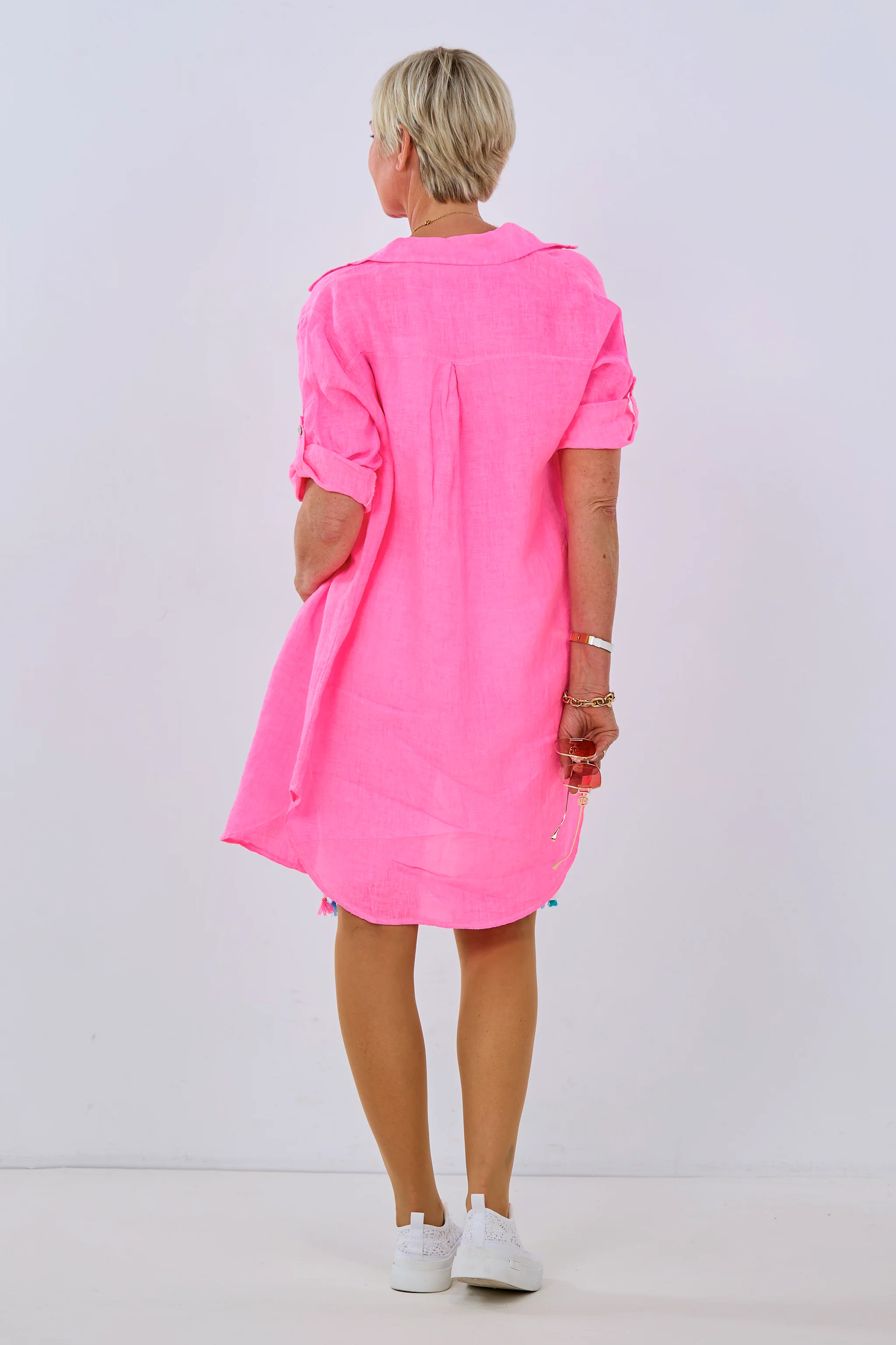 Langes Leinen Hemd, neon pink