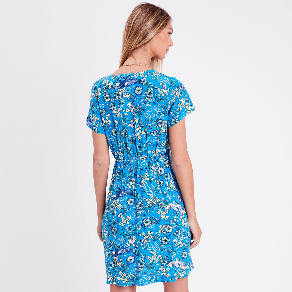 Robe droite manches courtes bleu clair femme