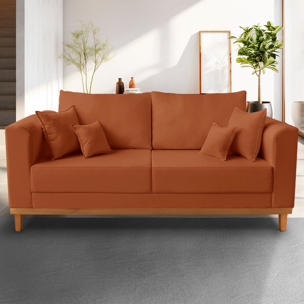 Sofá Vintage Viena 3 Lugares Suede Terracota - Madeira Prima Deccor