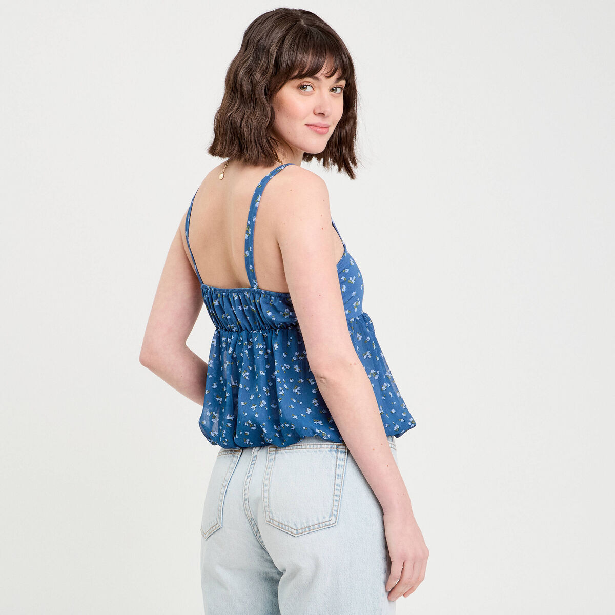 Top bretelles fines bleu foncé femme