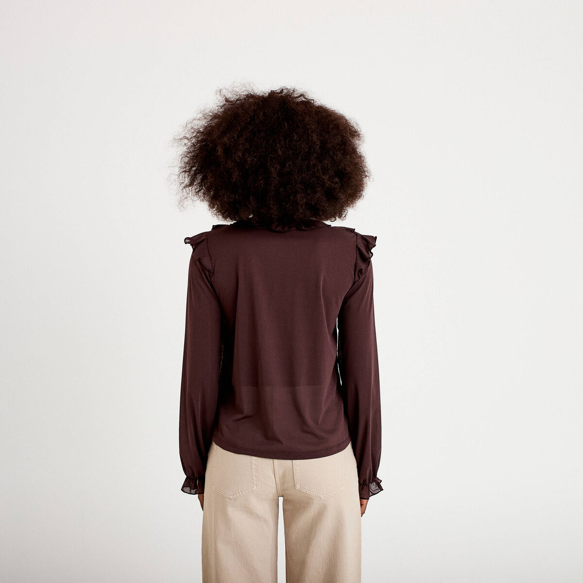 Blouse ample col v manches longues bordeaux femme