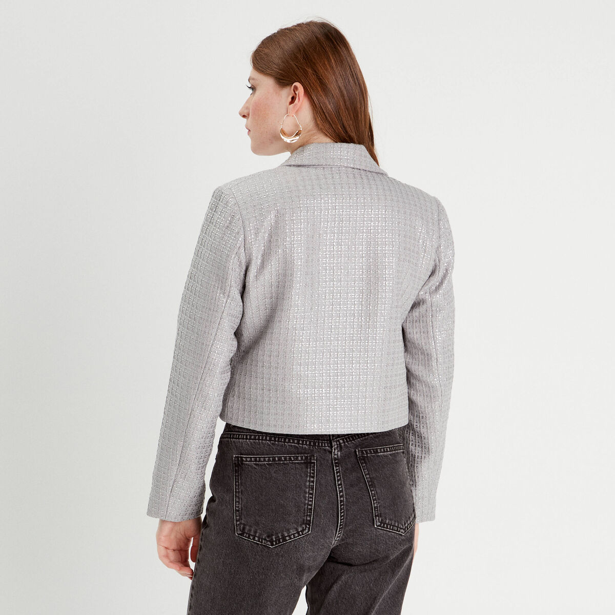 Veste blazer tweed gris argent femme