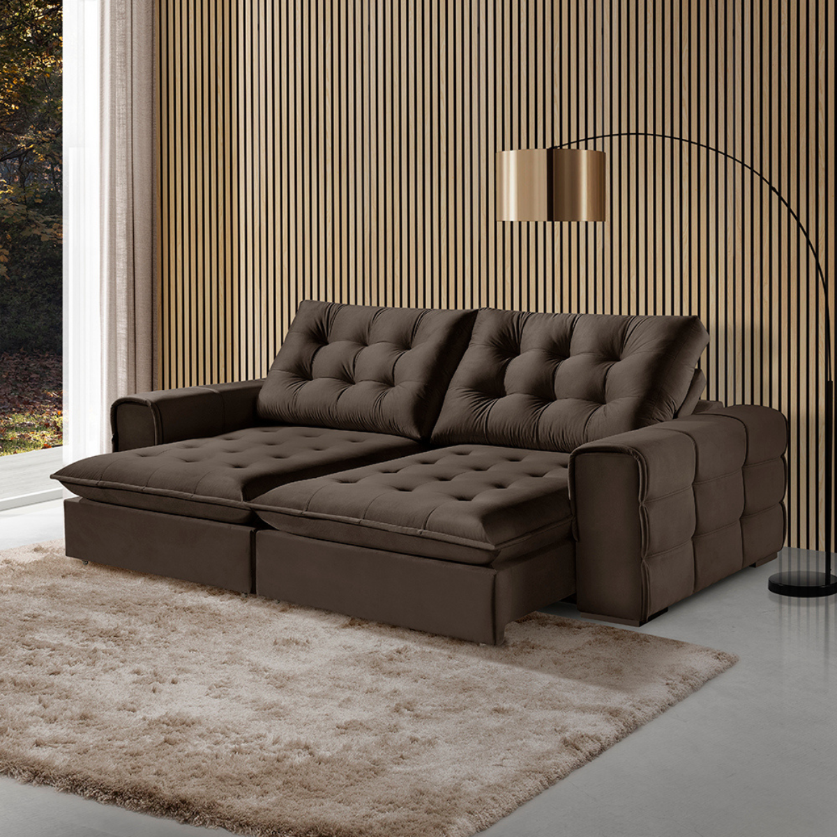 Sofá 180 Galliano Retrátil Reclinável Conforto Sofisticação:marrom