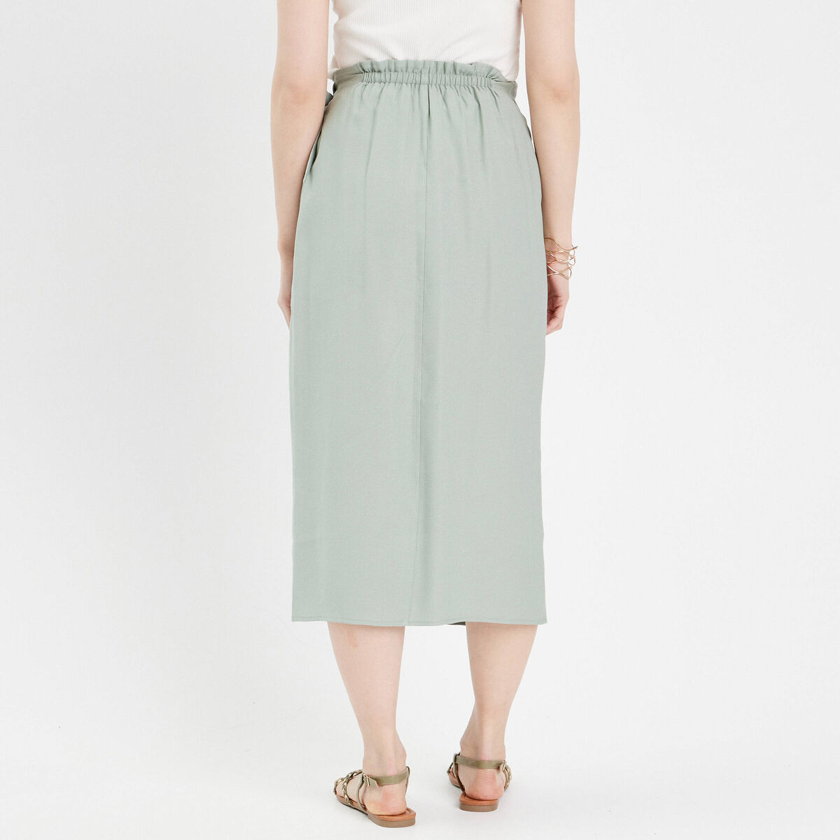 Jupe midi droite avec noeud vert pastel femme