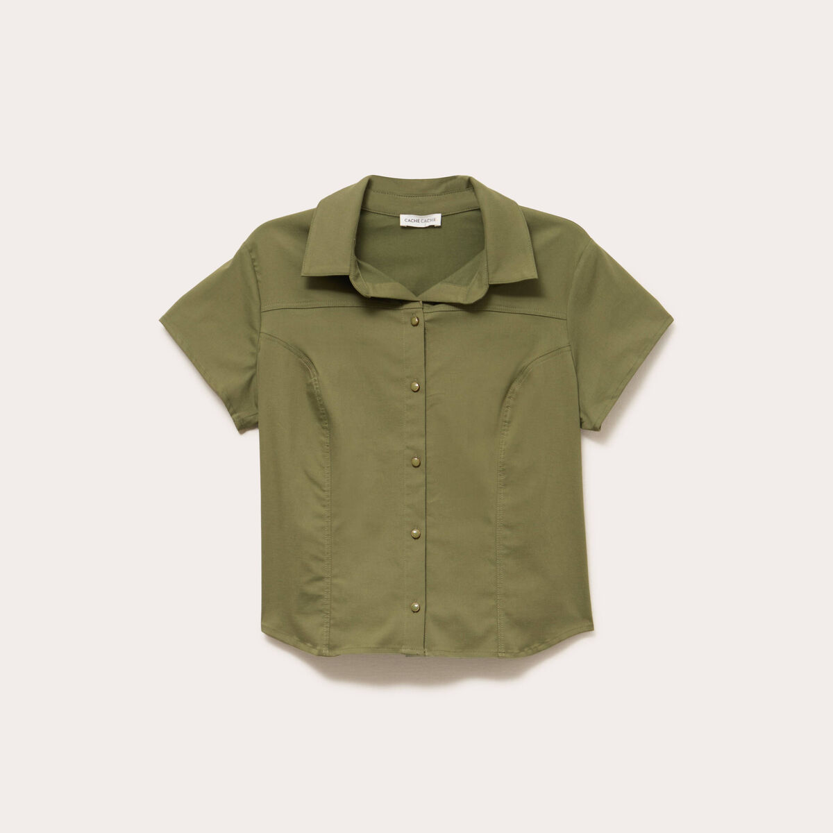 Chemise cintrée manches courtes vert kaki femme