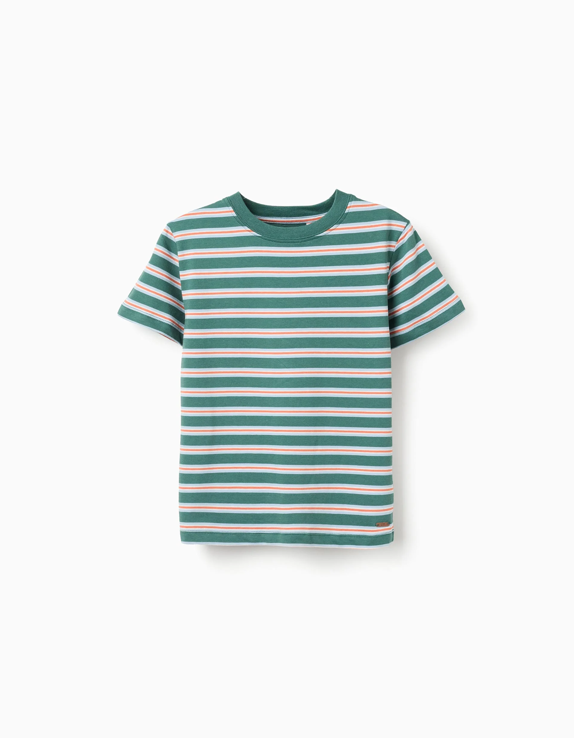 Striped cotton T-shirt for boys, green/orange/blue/white