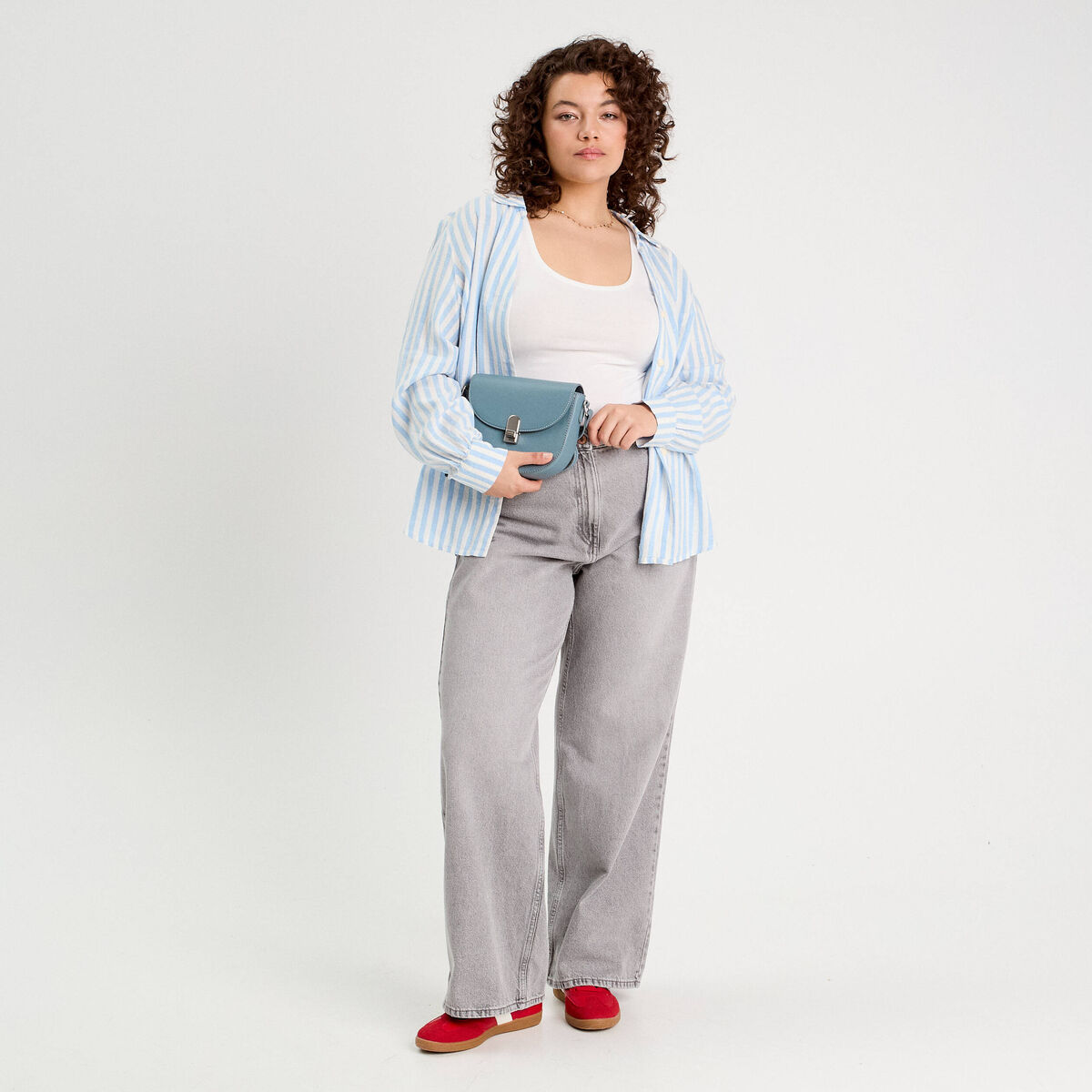 Chemise manches longues contenant du lin bleu femme