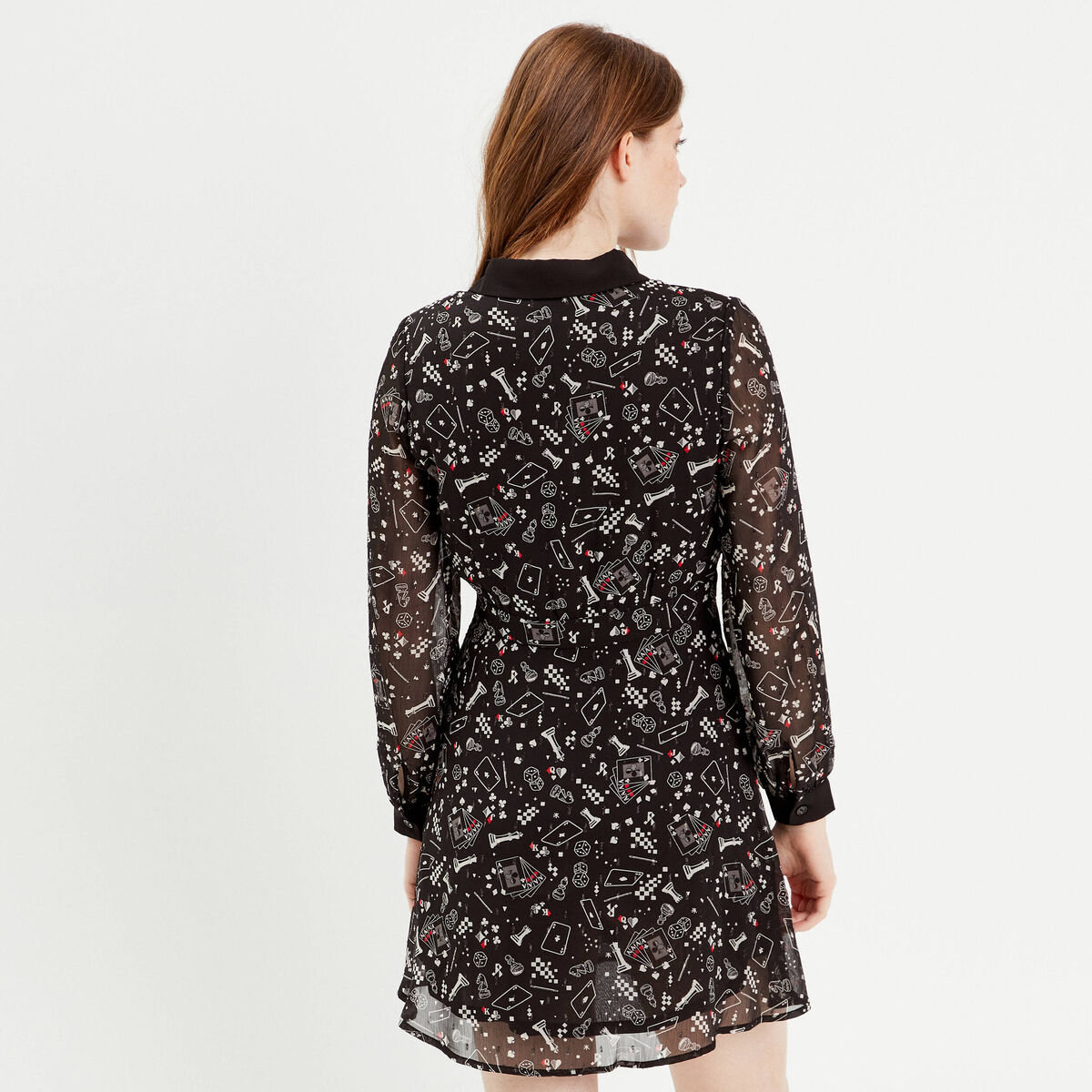 Robe évasée col polo noir femme