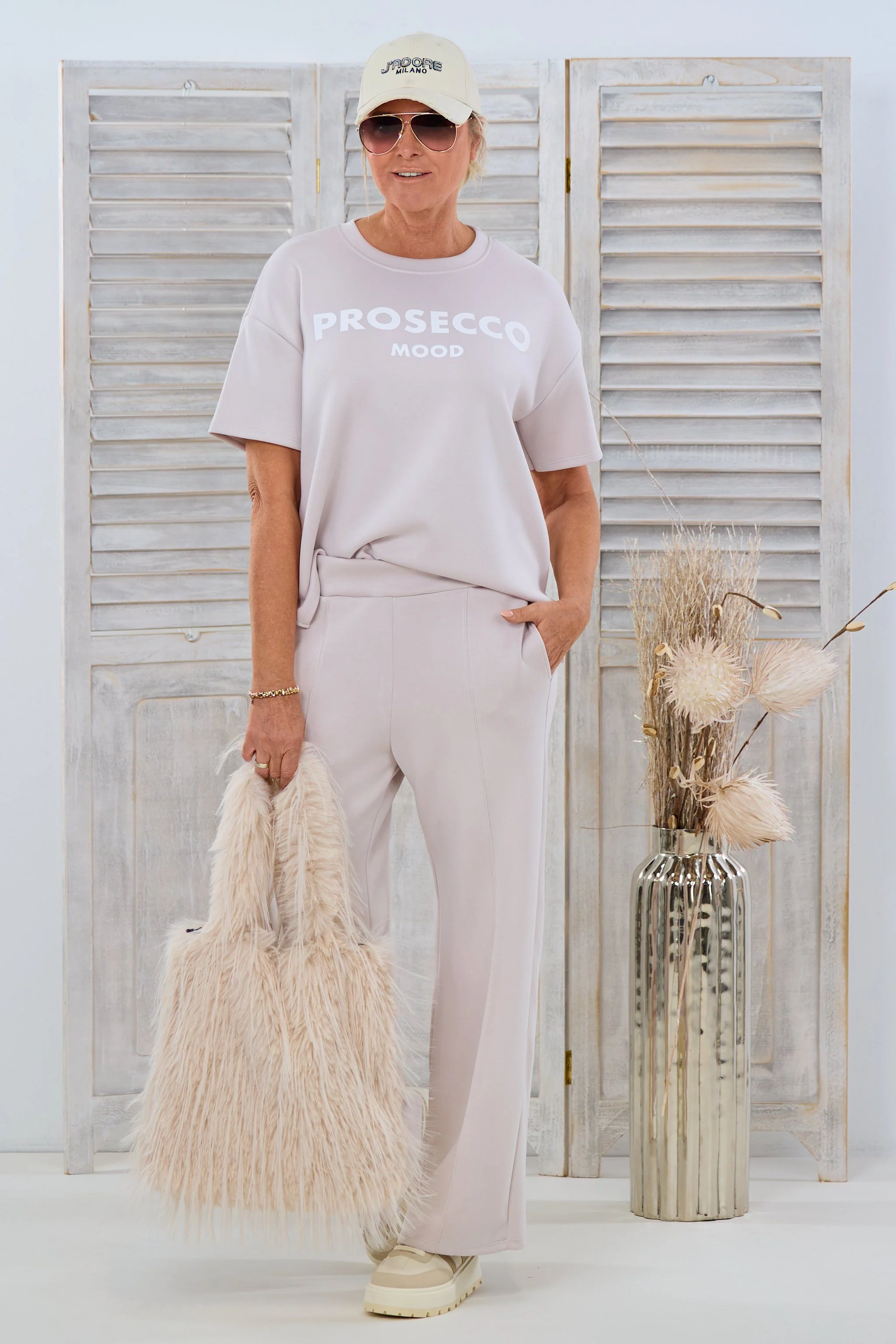 Lässige Freizeithose mit Biese, beige