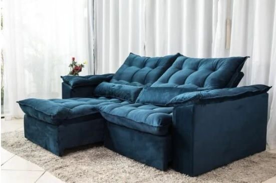 Sofá Retrátil e Reclinável Ipanema 1,50m em Tecido Veludo C/pillow Nos Braços - Montagem Inclusa:azu