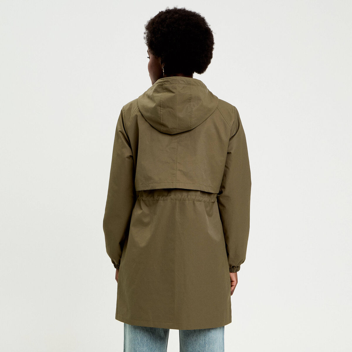 Parka à capuche taille ajustable vert kaki femme