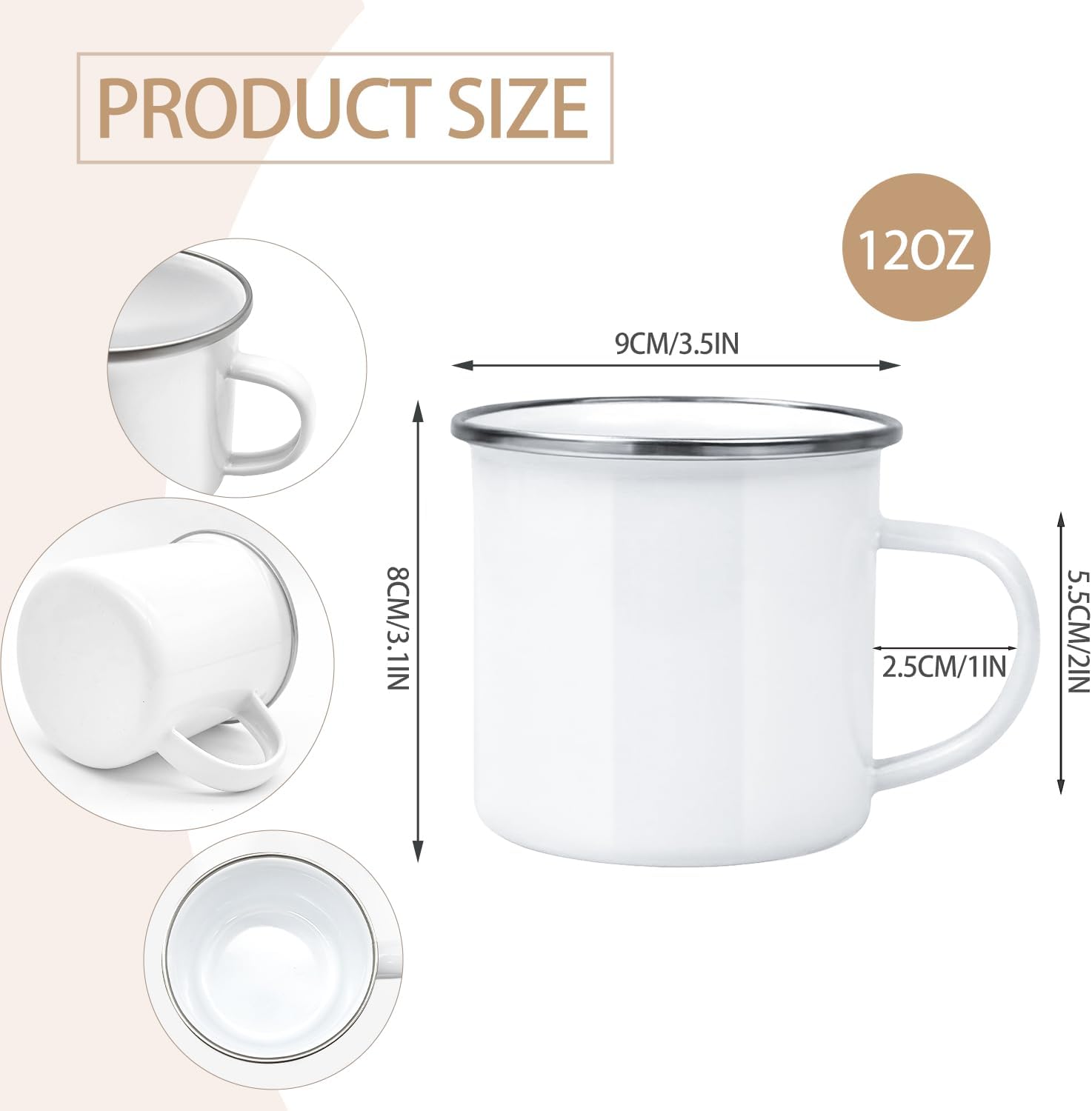 24 Pack Sublimation Blanks Enamel Mug Camping Outdoor Coffee Travel Metal Mug with Silver Rim for Heat Transfer DIY Gift White 12oz