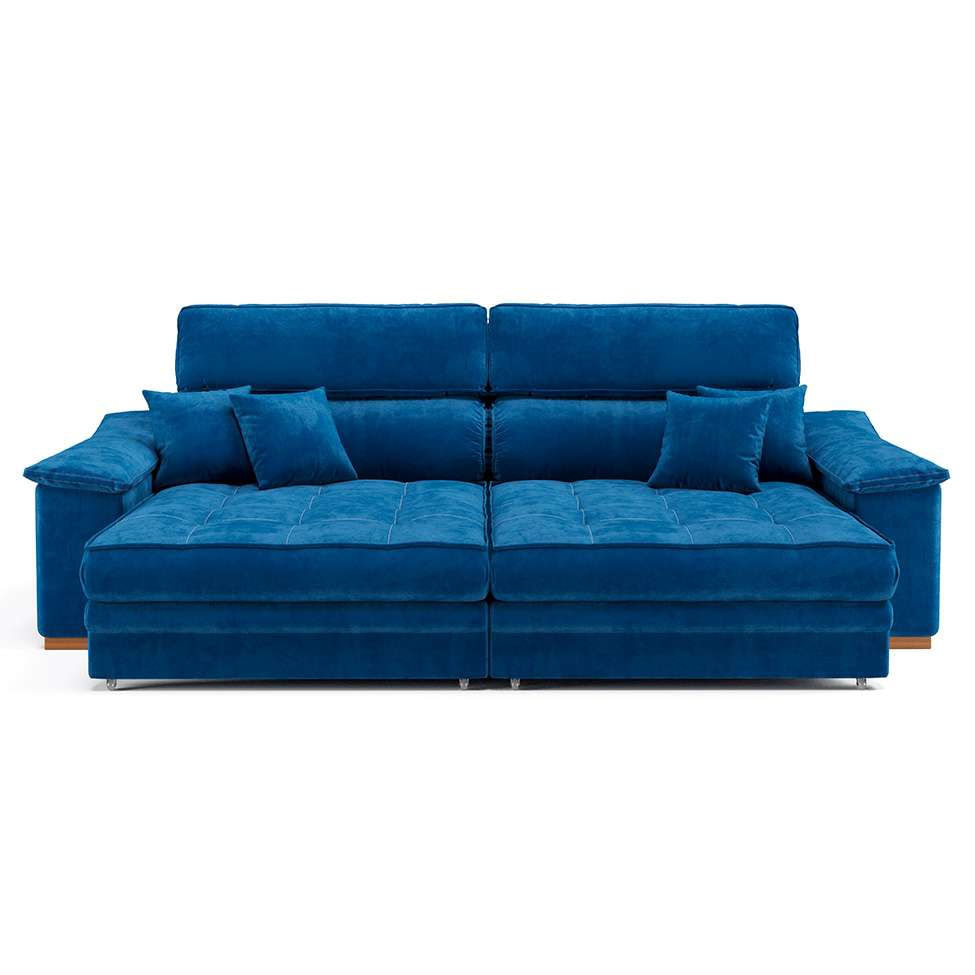 Sofá 3 Lugares Retrátil e Reclinável Lupin Veludo Azul Marinho em Promoção | Ofertas na Americanas