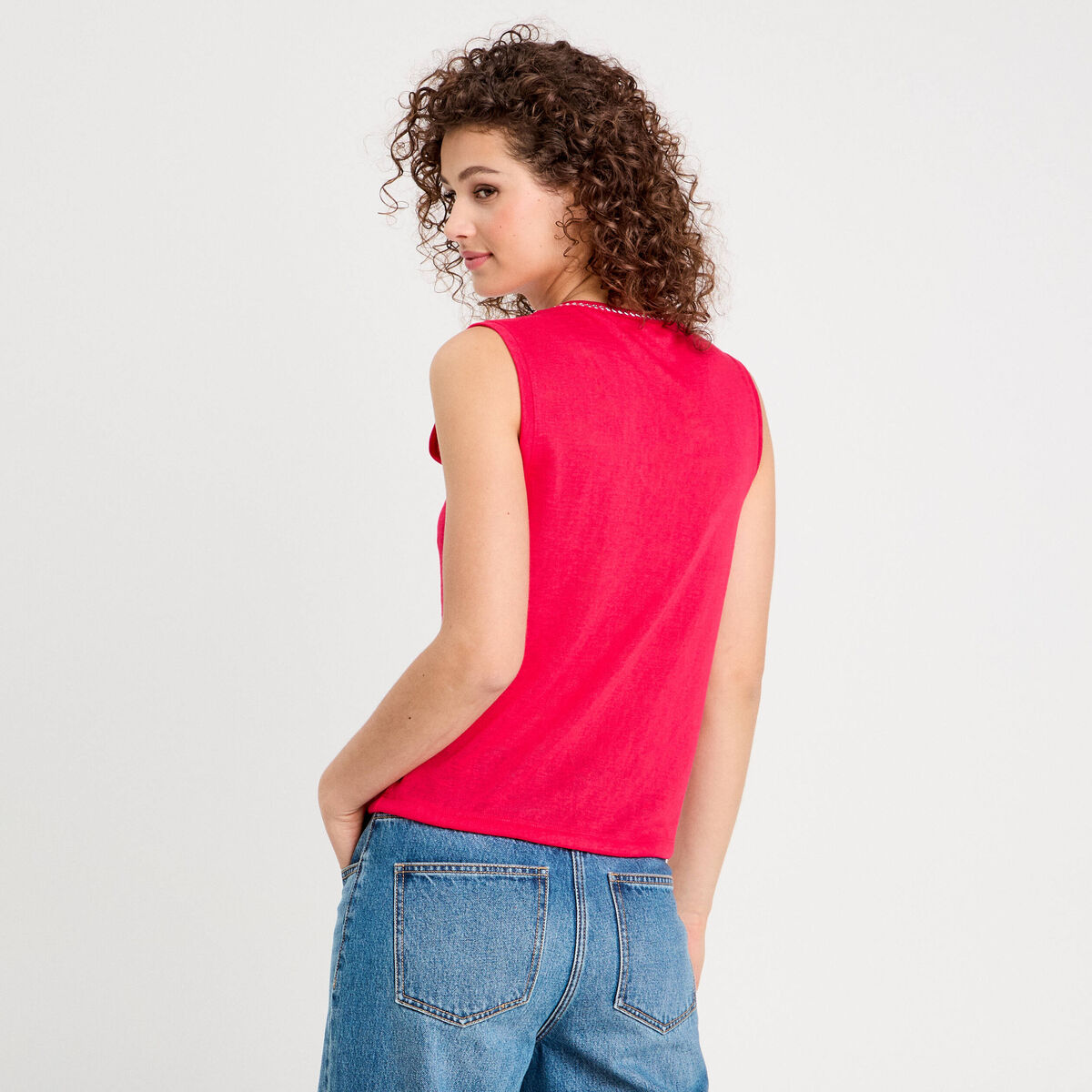 Débardeur détail noeud rose vif femme