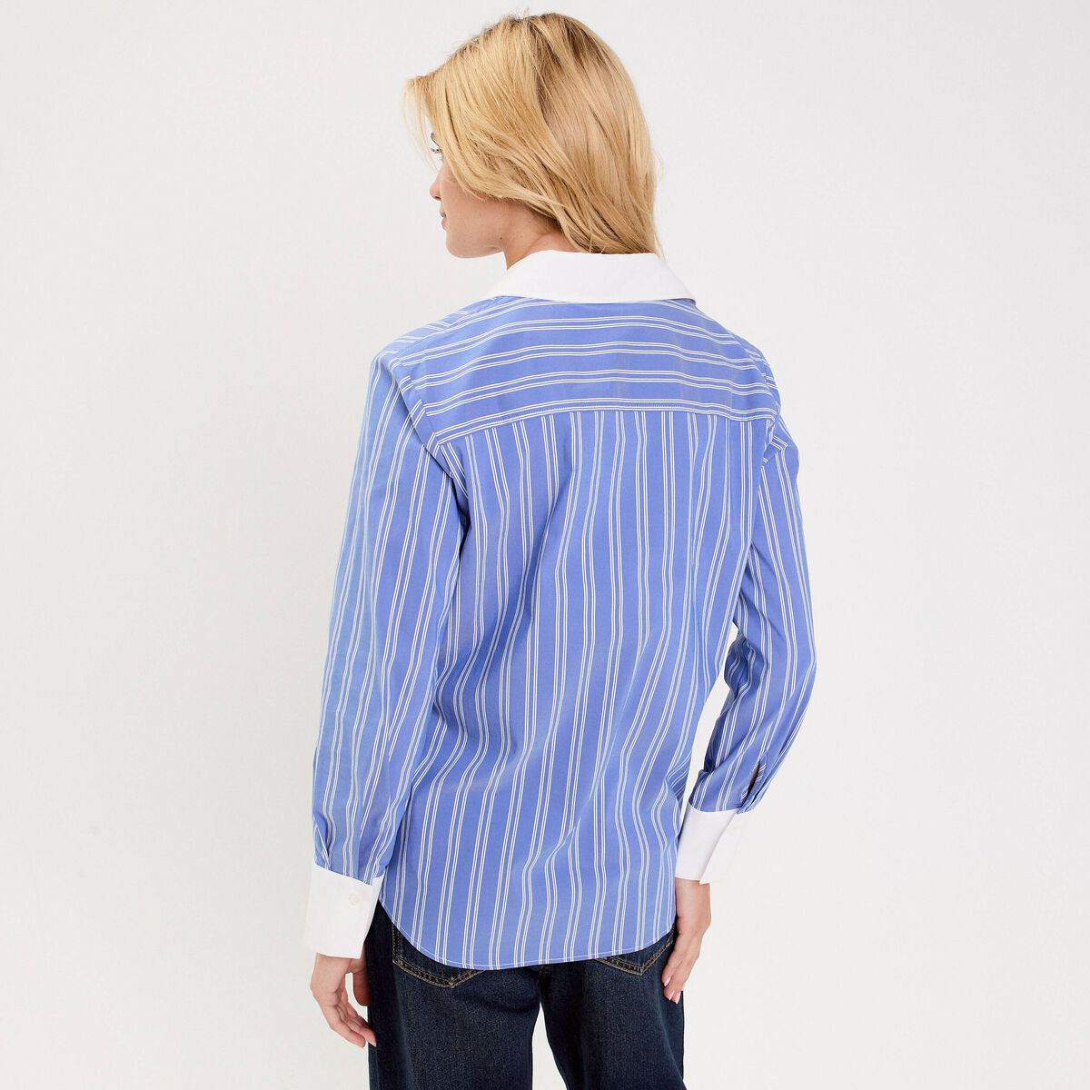 Chemise droite longue manches longues bleu lavande femme