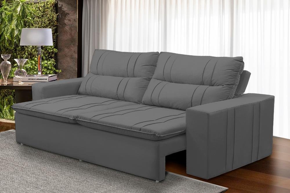 Sofá Retrátil e Reclinável 2 Lugares com Molas 1,50m Ester Suede Cinza Adonai Estofados