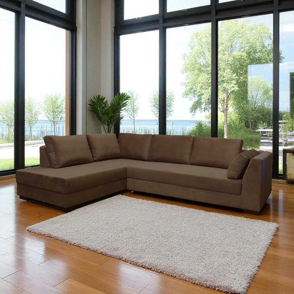 Sofá de Canto 5 Lugares - Sued Aveludado - Oni001:marrom