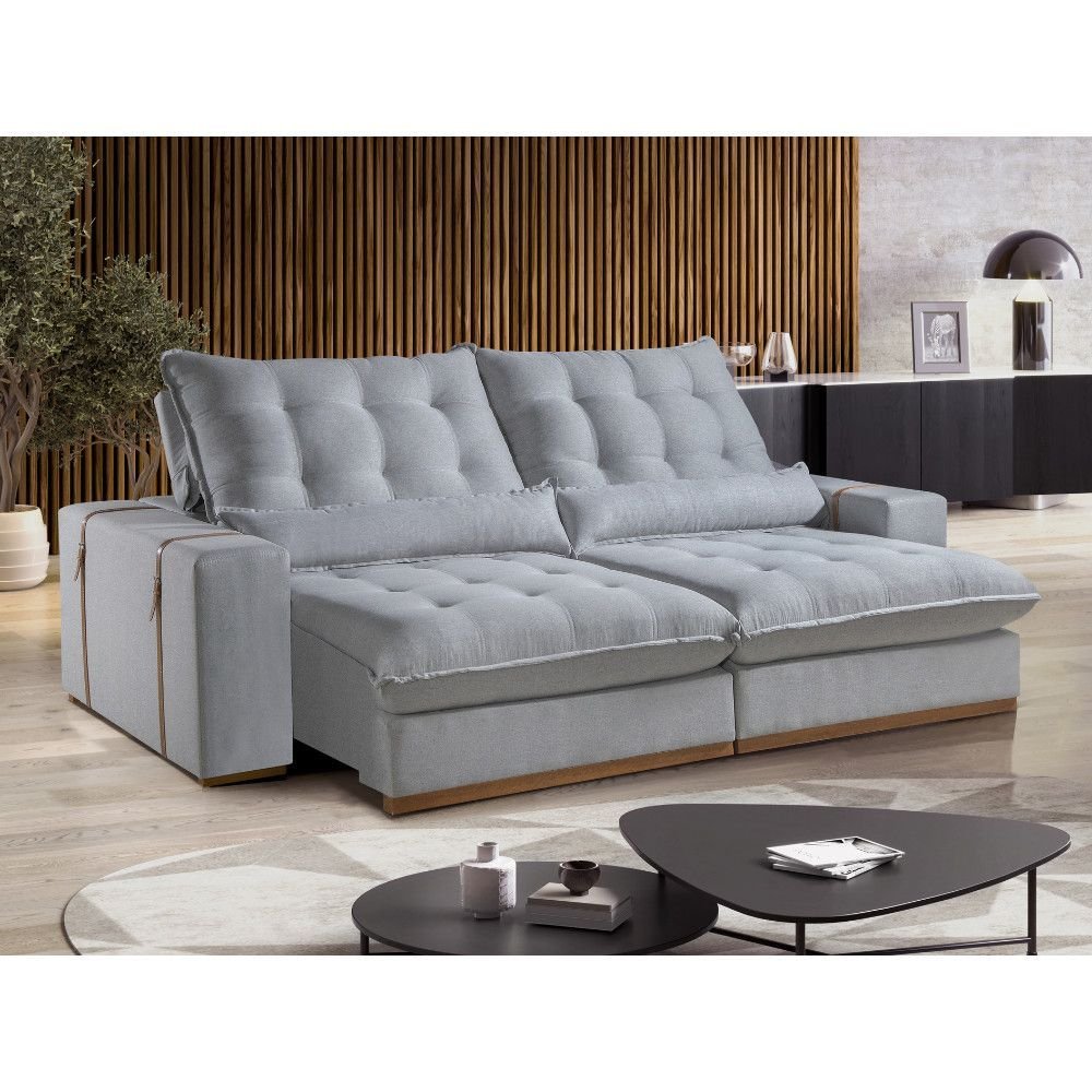 Sofá 4 Lugares Retrátil e Reclinável Detroit 2.50m Molas Ensacadas e Tecido Linho