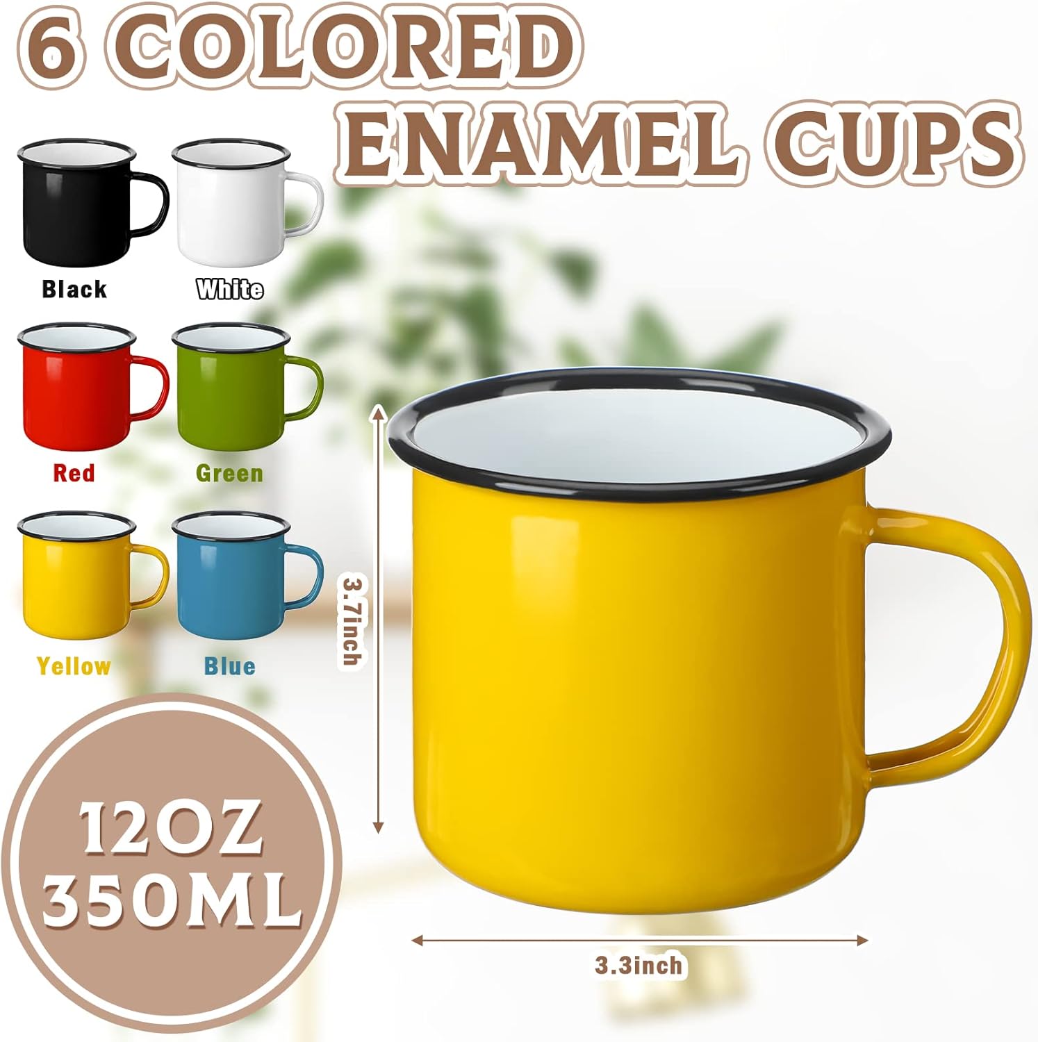 24 Pcs Enamel Camping Mugs Bulk 12 oz Portable Coffee Cups Colored Enamelware Campfire Mugs Vintage Drinking Cups with Handle for Coffee Home Office Camping Picnic Travel Indoor and Outdoor
