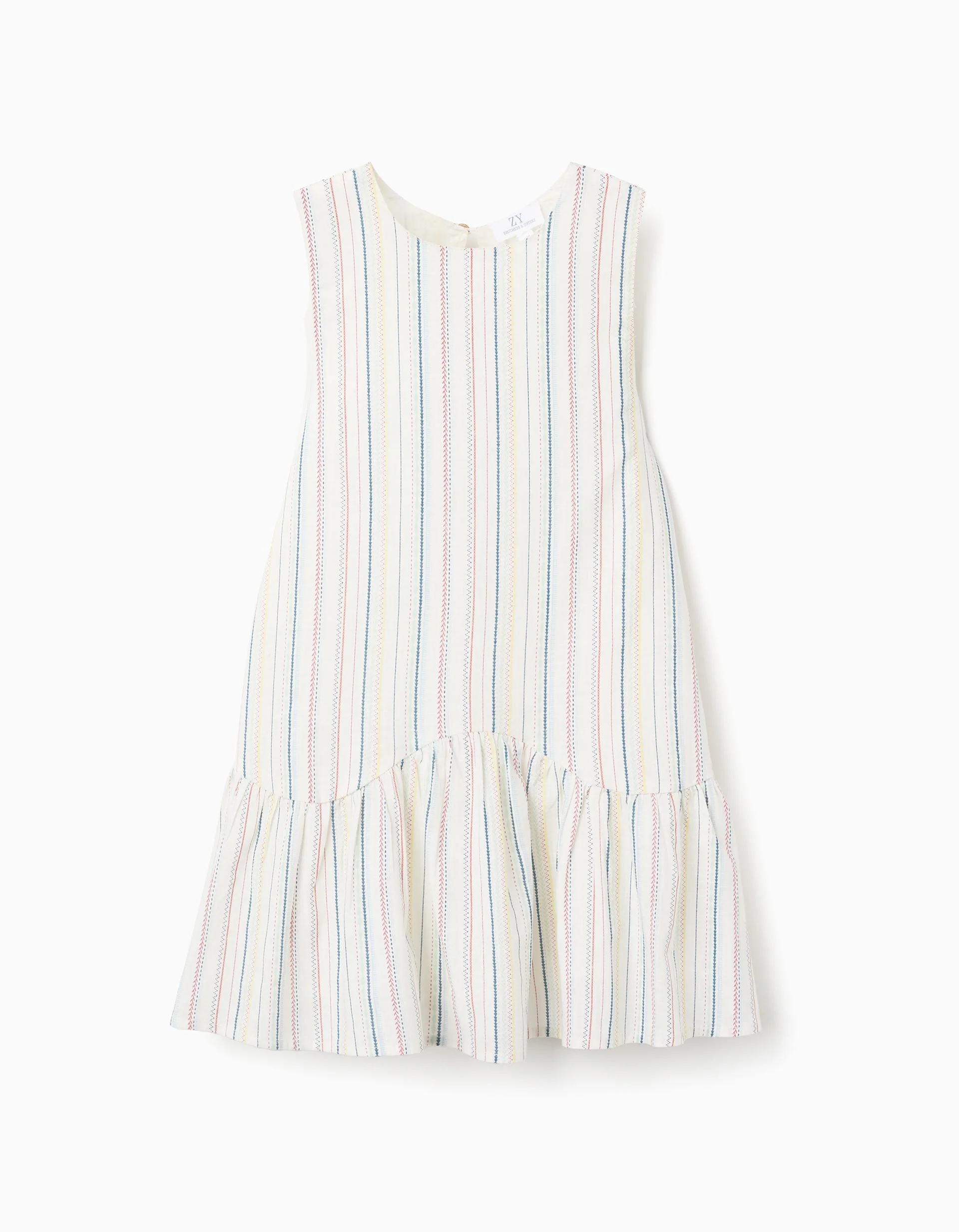 Sleeveless cotton dress with ethnic stripes B&S for girls, multicolour