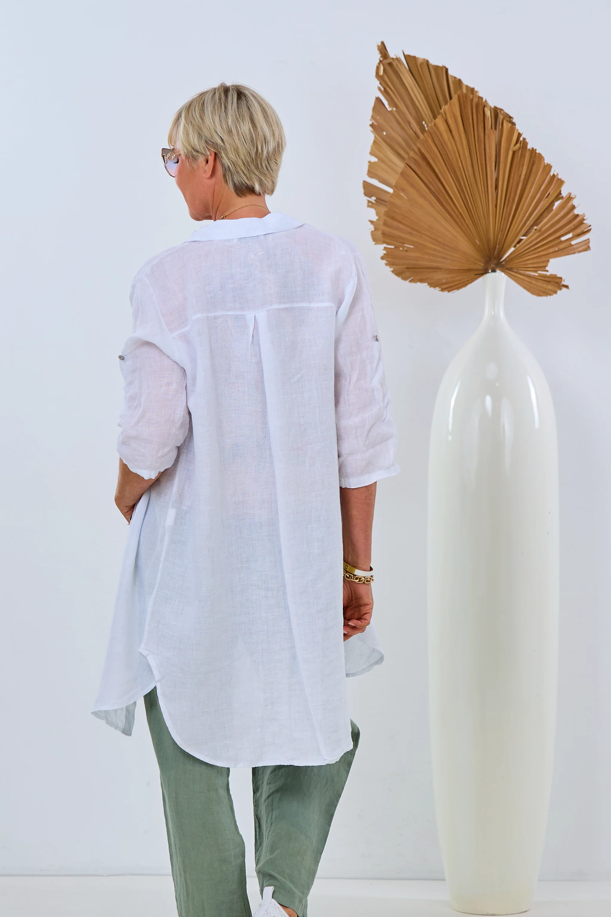 Langes Leinen Hemd, weiß