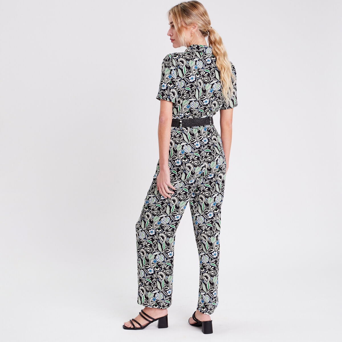 Combinaison pantalon ceinturée noir femme