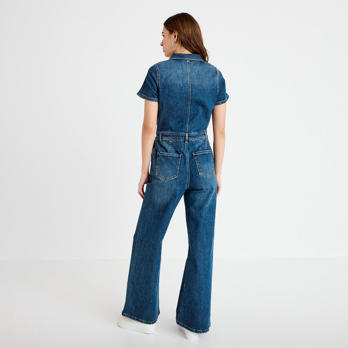 Combinaison manches courtes denim stone femme