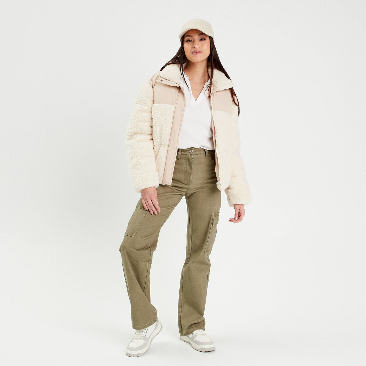 Polo manches courtes côtelé ecru femme