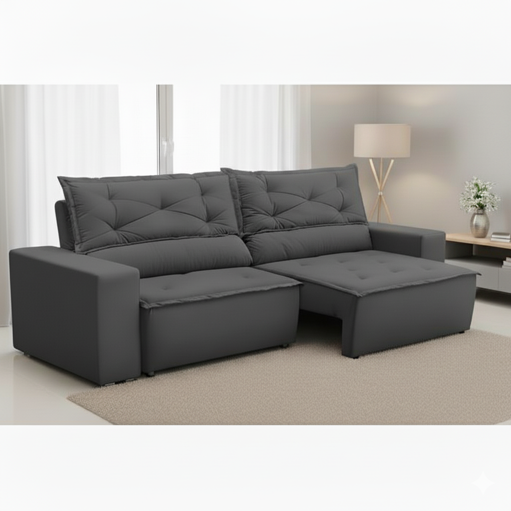 Sofá Retrátil e Reclinável 2 lugares com Molas 1,50m Livia Suede Cinza Adonai Estofados