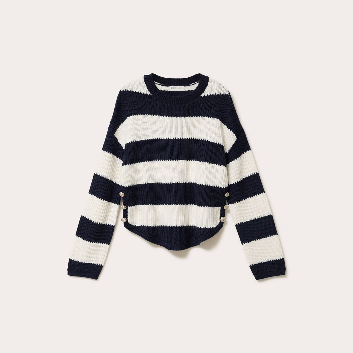 Pull col rond manches longues bleu marine femme