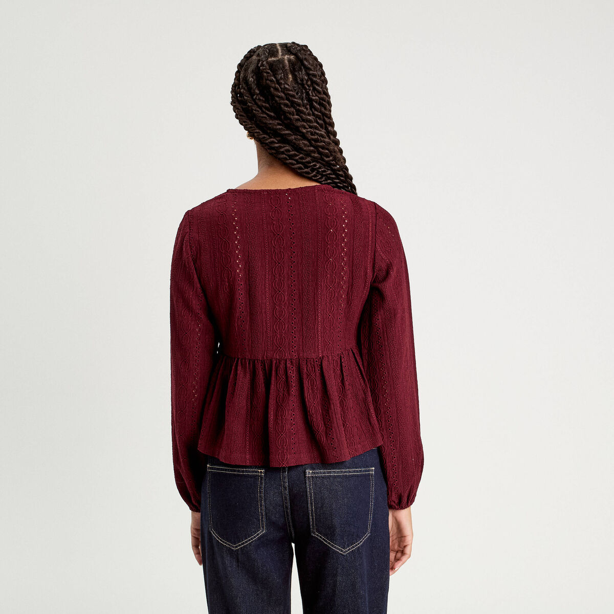 Blouse broderie anglaise violet foncé femme