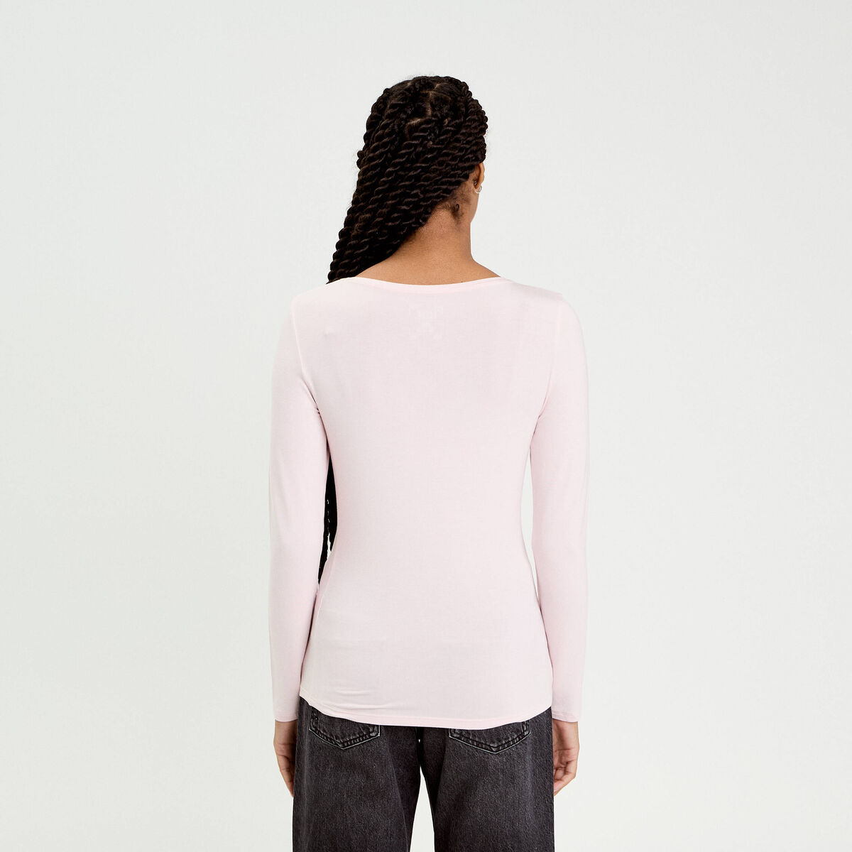 T-shirt uni à manches longues rose clair femme