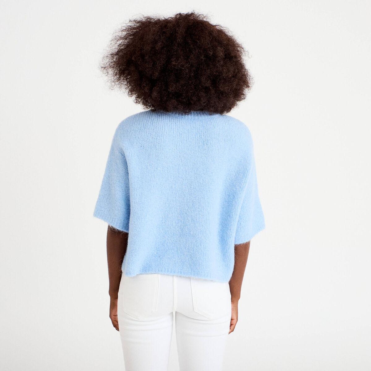 Pull manches courtes bleu clair femme