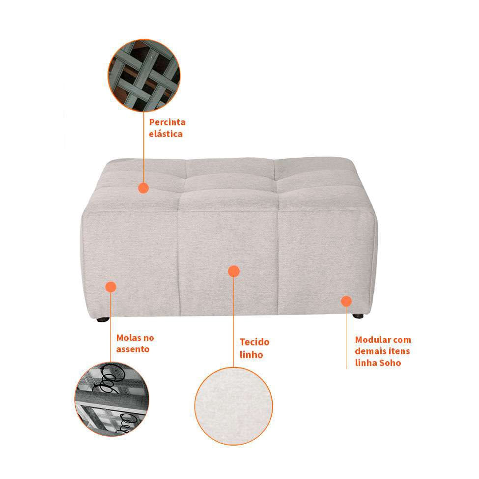 Sofá Modular 2 e 3 Lugares com Puff Soho Linho Cru em Promoção | Ofertas na Americanas