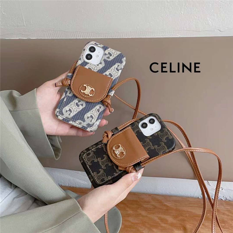 iphone15pro/14proケース 背面ポケット セリーヌ iphone13/13pro ケース 大人 女子 CELINE スマホケース12/11pro 斜 めがけ おしゃれ iphonexs max/xr カバー 海外セレブ愛用