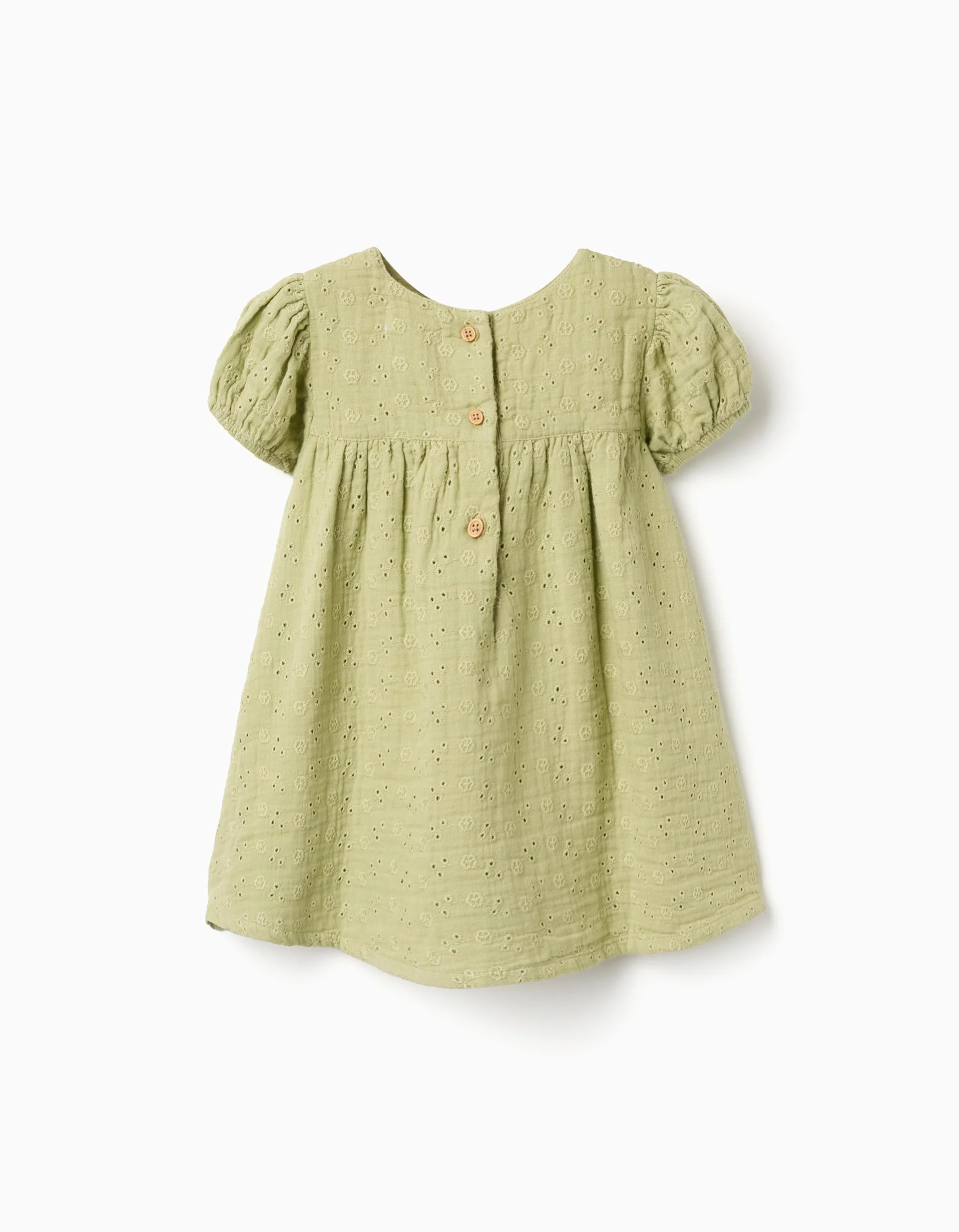 Cotton dress in broderie anglaise for baby girls, light green