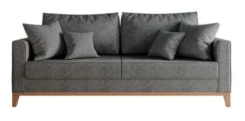 Sofá 3 Lugares Beny Base de Madeira Linho Cinza Madeira Prima