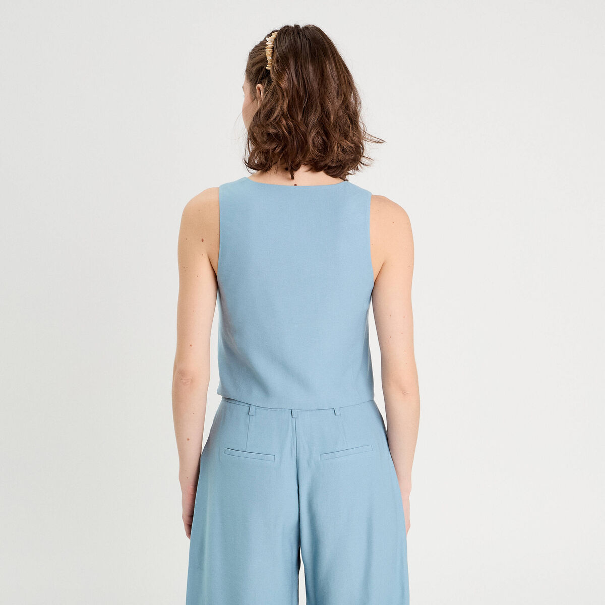 Veston sans manches bleu gris femme