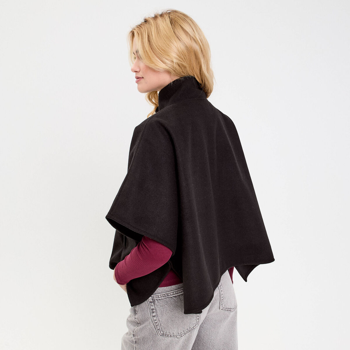 Poncho col américain noir femme