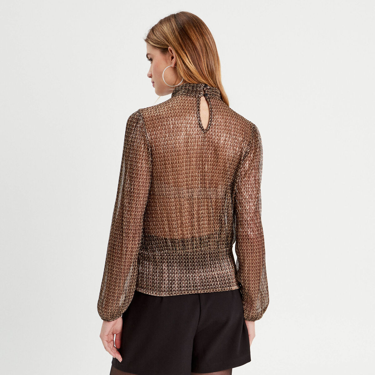 Blouse col montant vert kaki femme