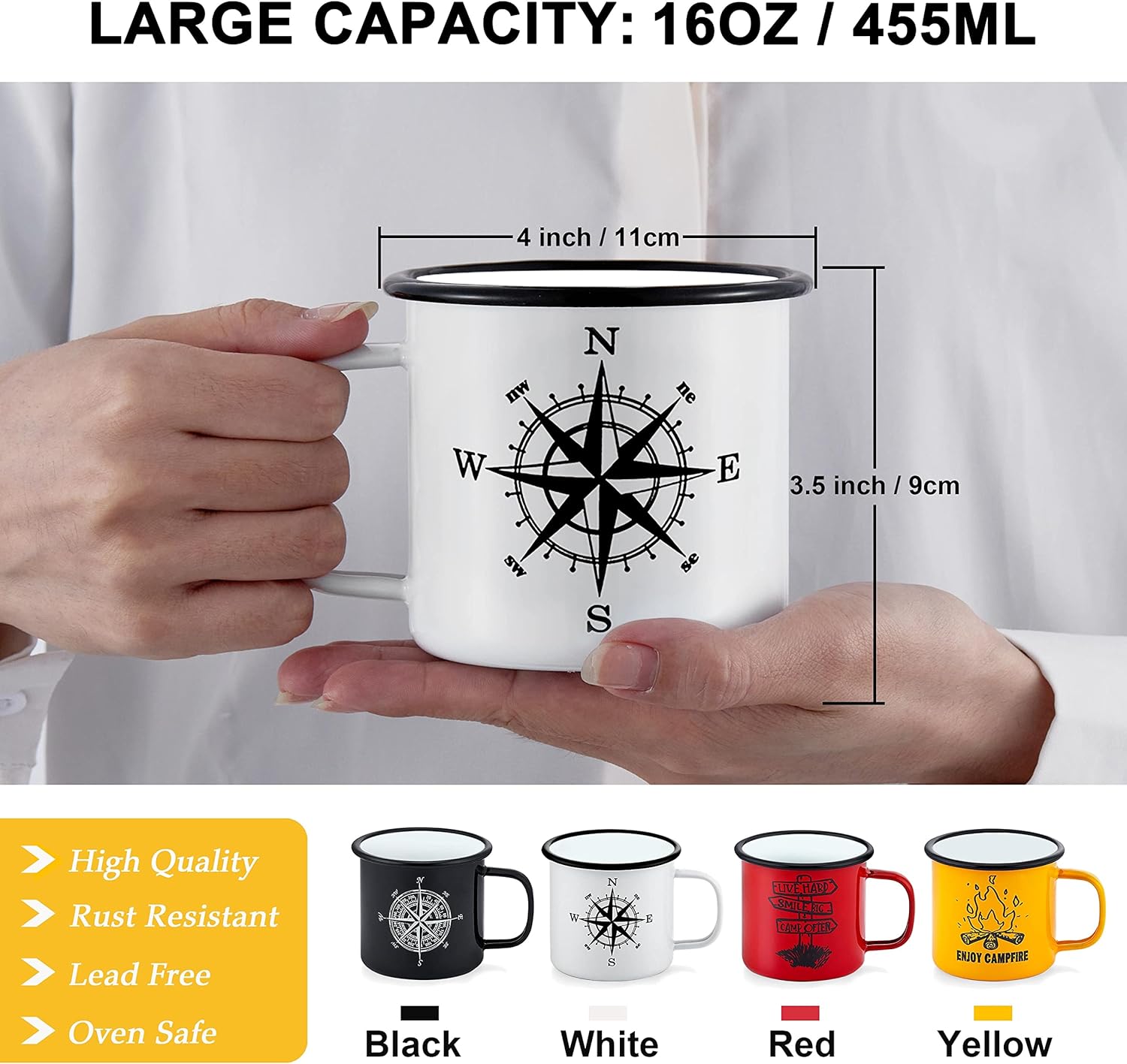 Enamel Camping Mug Set of 4  16 Ounce Coffee Tea Vintage Mug Drinking Cup Sets for Outdoor and Indoor  Portable & Easy Clean  Colorful