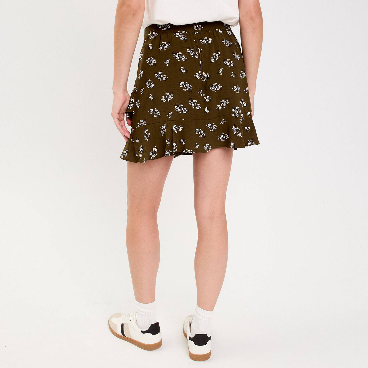 jupe courte évasée doublure recyclée vert kaki femme