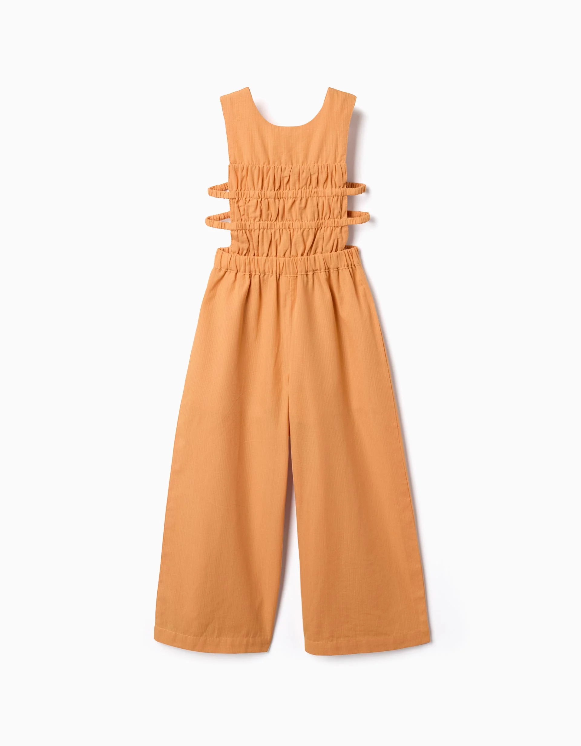 Sleeveless cotton jumpsuit with open sides for girls, orange