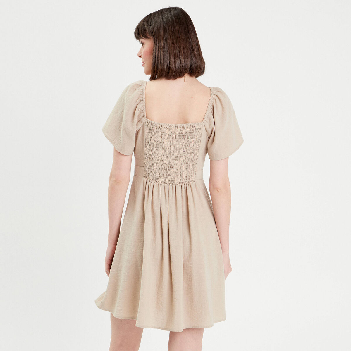 Robe patineuse manches courtes beige femme