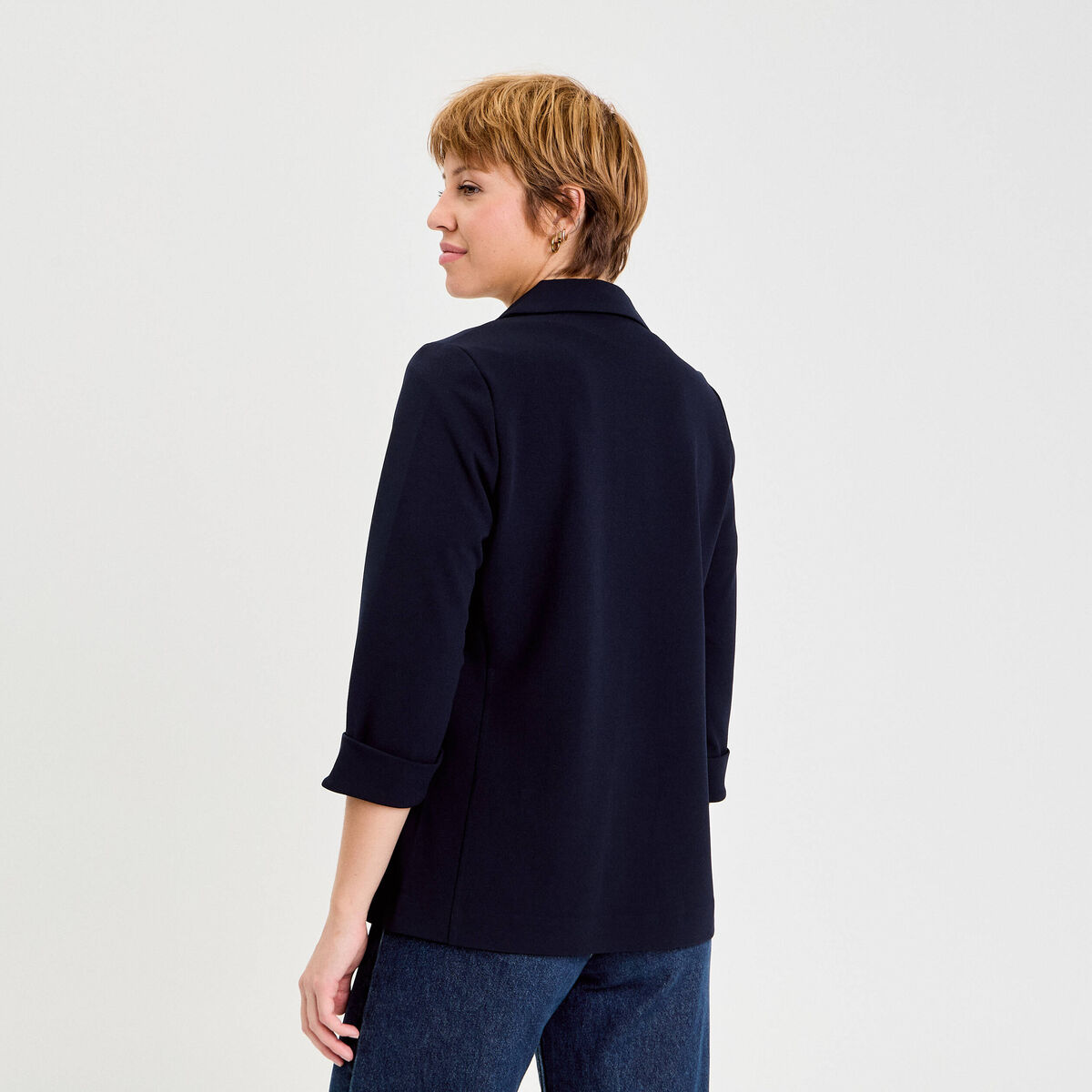 Veste cintrée col chale manches 3/4 bleu marine femme