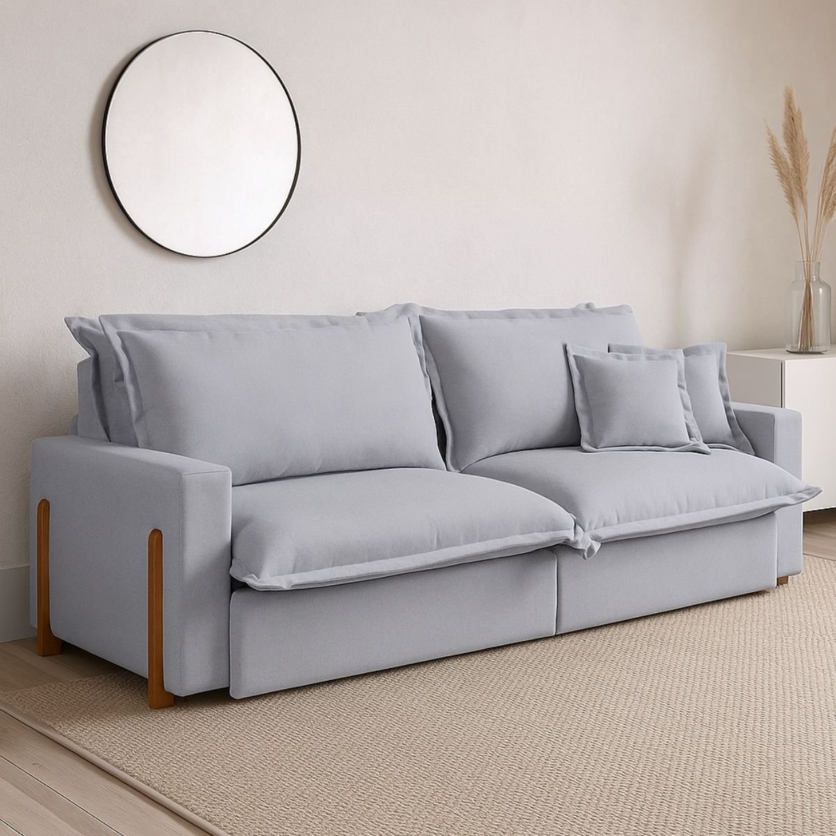 Sofá sem Caixa Retrátil Reclinável com Molas Ensacadas no Assento Tecido Linho Cinza Claro 2,00m