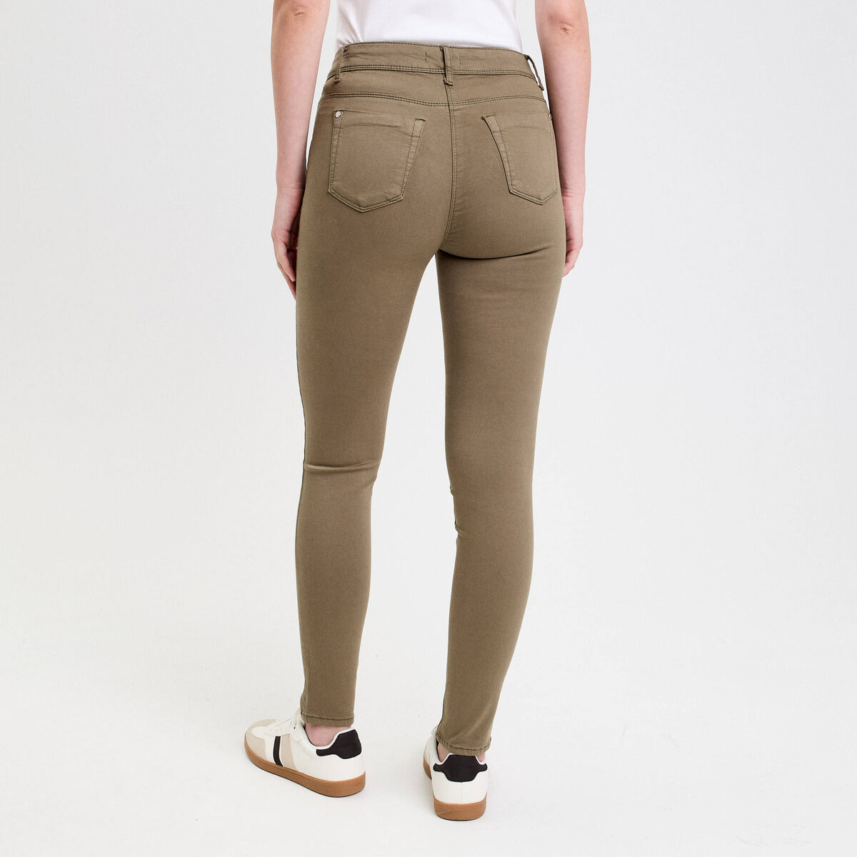 Jeans slim 5 poches vert kaki femme