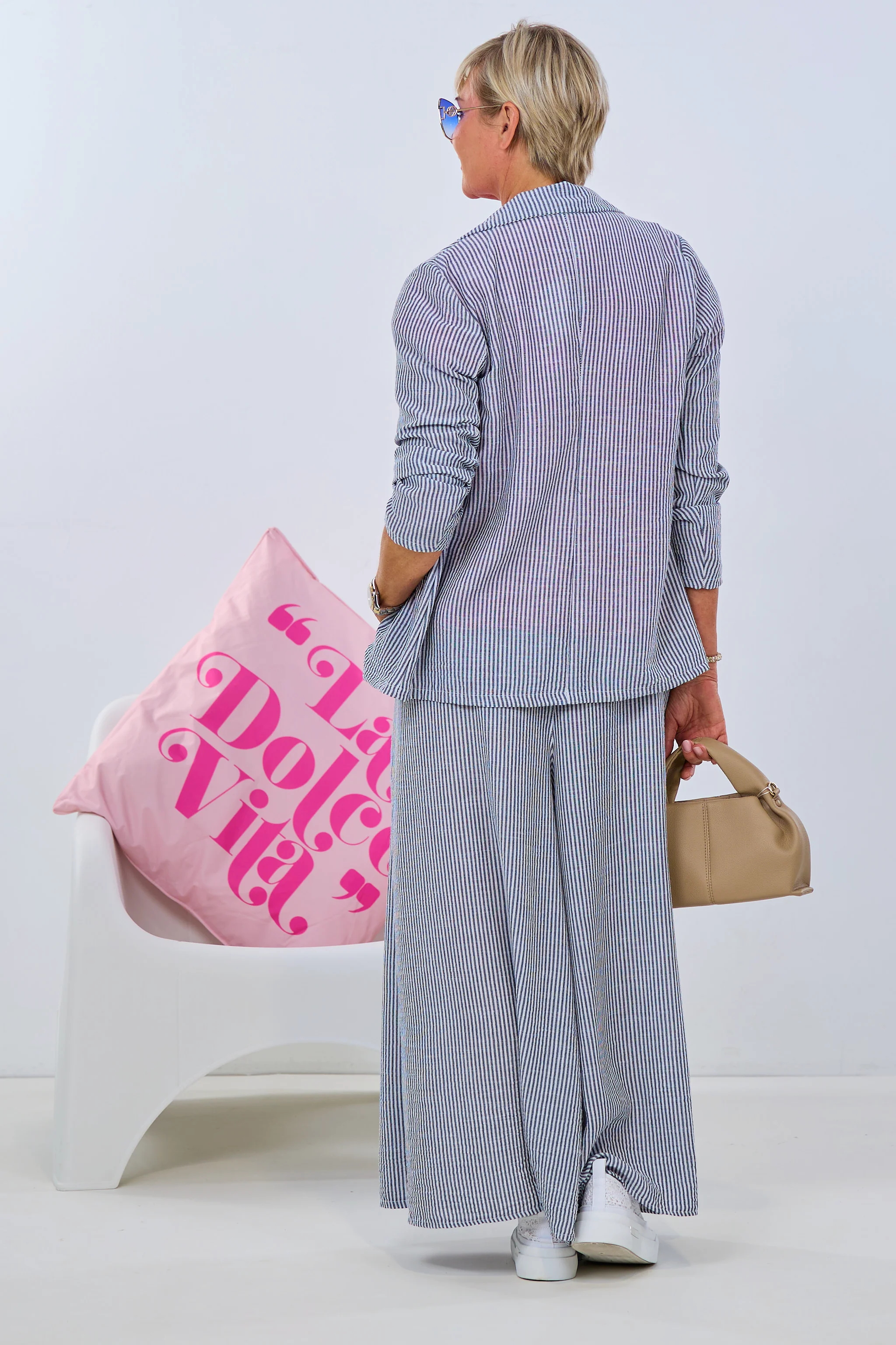 gestreifter Blazer, dunkelblau