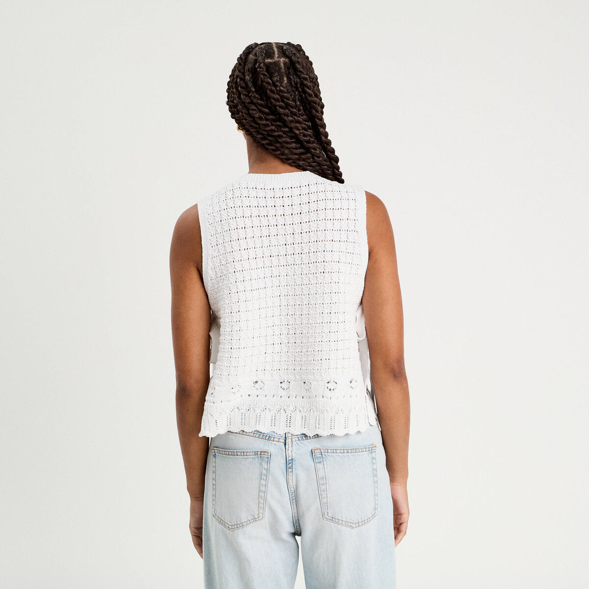 Débardeur ajouré noué blanc femme