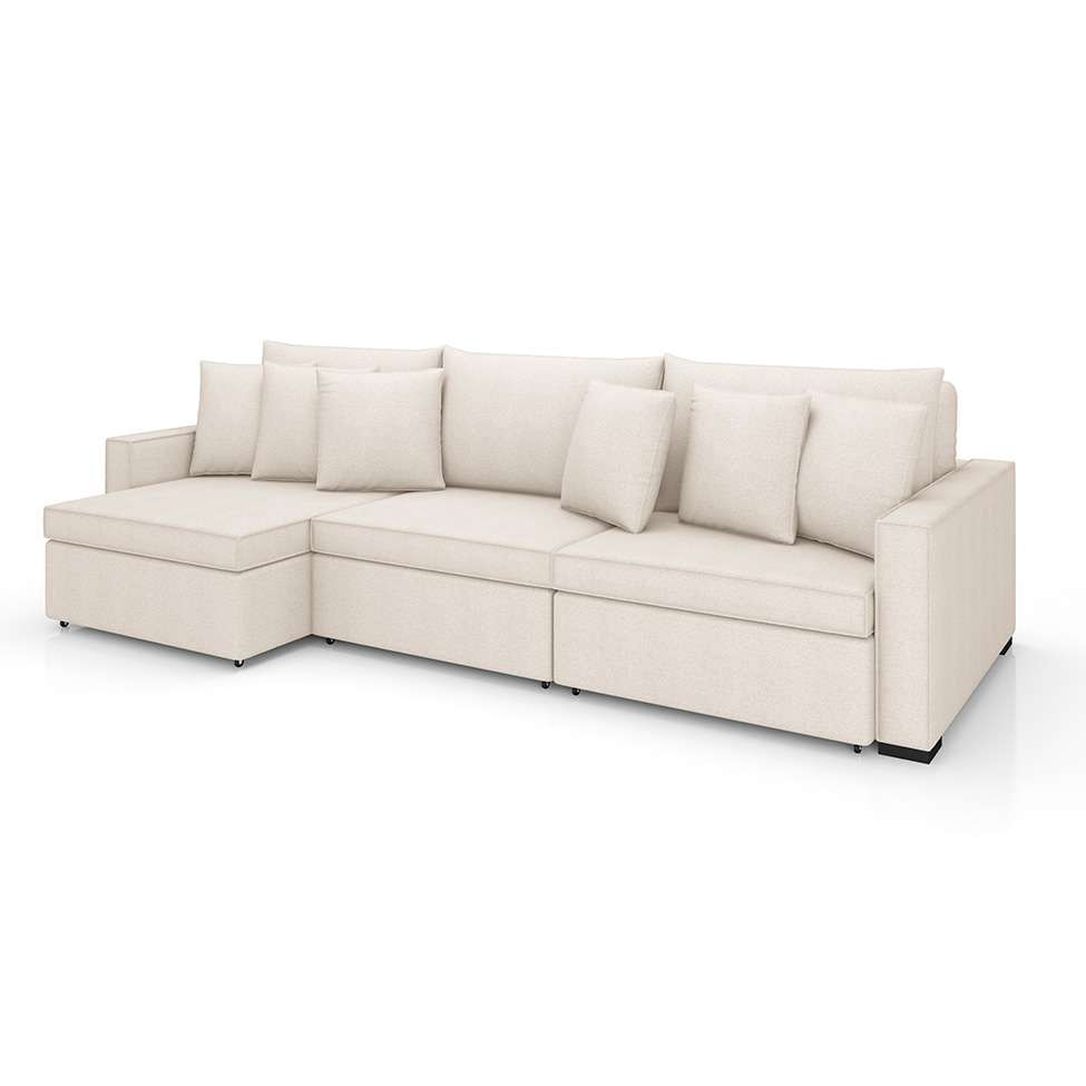 Sofá 5 Lugares Retrátil e Reclinável Rivera Linho Bouclé Cru 295 cm em Promoção | Ofertas na Americanas